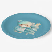 キュートベア&クリスマスツリーティール（緑がかった色）ホリデー ペーパープレート (アングル)