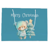 キュートベア&クリスマスツリーティール（緑がかった色）ホリデー ラージペーパーバッグ