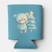 キュートベア&クリスマスツリーティール（緑がかった色）ホリデー 缶クーラー (裏面)