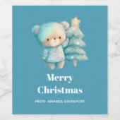 キュートベア&クリスマスツリーホリデイティール（緑がかった色） ワインラベル (シングルラベル)