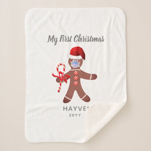 キュートベイビー初めてのクリスマスジンジャーブレッドモノグラム シェルパブランケット (正面)