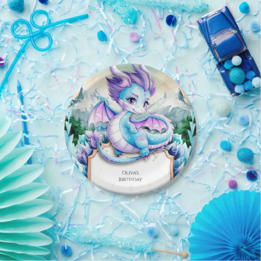 キュートベビーアイスラゴン誕生日 ペーパープレート (パーティー)