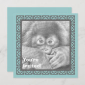 キュートベビーオランウータン子供の誕生日パーティの招待状 招待状 (正面/裏面)