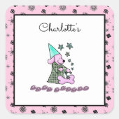キュートベビーガーリーピンクエレガントおもしろい犬 スクエアシール (正面)