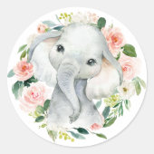 キュートベビーガールエレファントフローラ封筒用シール ラウンドシール (正面)