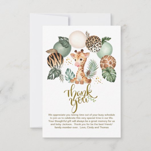 キュートベビーキラフェサファリアニマルプリント サンキューカード (正面)