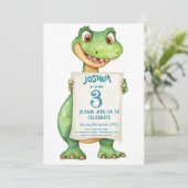 キュートベビーグリーン恐竜子供の誕生日パーティー 招待状 (スタンド正面)