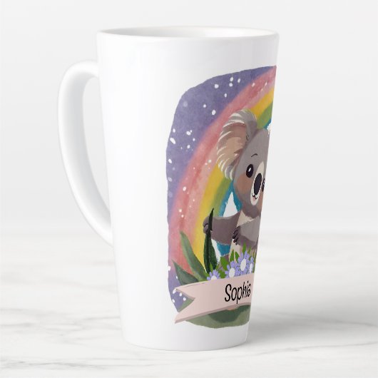キュートベビーコアラレインボー名前をカスタムする カフェラテマグ (左アングル)