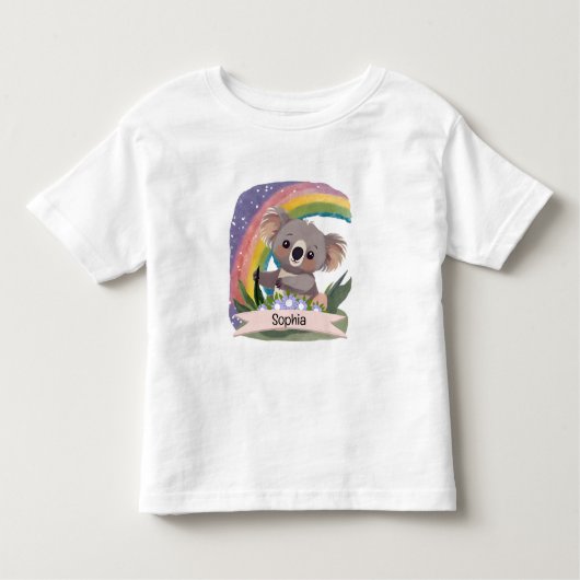 キュートベビーコアラレインボー名前をカスタムする トドラーTシャツ (正面)