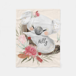 キュートベビーコアラ金ゴールドスペックル名前をカスタムする フリースブランケット