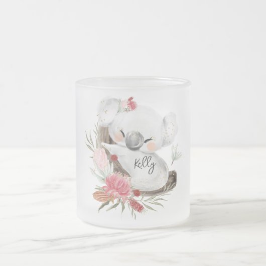キュートベビーコアラ金ゴールドスペックル名前をカスタムする フロストグラスマグカップ (中央)