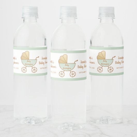 キュートベビーシャワーパステルミントグリーンレトロキャリッジ ペットボトルラベル (ボトル)