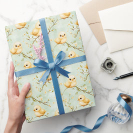 キュートベビーチックミントグリーン春フローラルパターン ラッピングペーパー