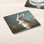 キュートベビーバニーポートレート スクエアペーパーコースター (アングル)