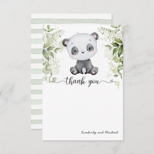 キュートベビーパンダウォーター誕生日 |赤ちゃんシャワー サンキューカード (正面/裏面)