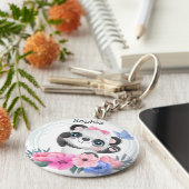 キュートベビーパンダフラワーリース名前をカスタムするキー キーホルダー (側面)