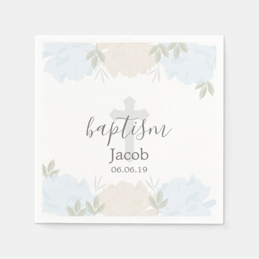 キュートベビーブルーピーニーベビーバプテスマ スタンダードカクテルナプキン (正面)