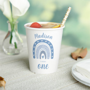 キュートベビーブルーレインボーホファースト誕生日 紙コップ