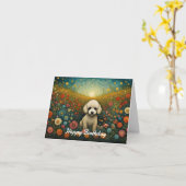 キュートベビープードルフラワーメドウハッピーバースデー カード (黄色い花)