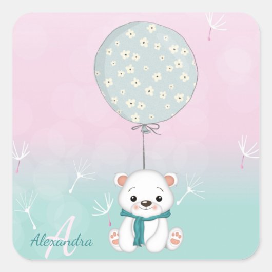 キュートベビーベアモノグラムネーム スクエアシール (正面)