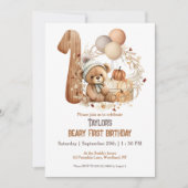 キュートベビーベア秋ベアリー1st誕生日招待状 招待状 (正面)