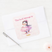 キュートベビーペンギンバレリーナ蔵書票 スクエアシール (封筒)