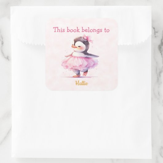 キュートベビーペンギンバレリーナ蔵書票 スクエアシール (バッグ)