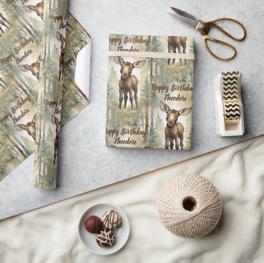 キュートベビームースパーソナライズされた誕生日 ラッピングペーパー (クラフト)