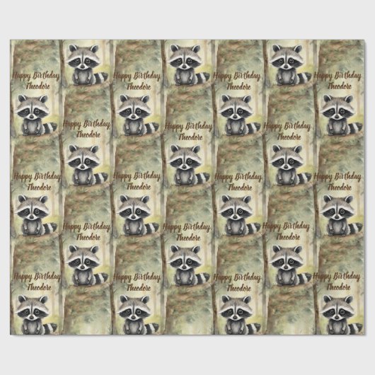 キュートベビーラクーンパーソナライズされた誕生日 ラッピングペーパー (フラット)