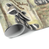 キュートベビーラクーンパーソナライズされた誕生日 ラッピングペーパー (ロールコーナー)