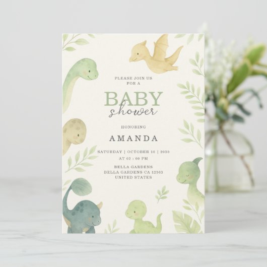 キュートベビー恐竜誕生日招待状 招待状 (スタンド正面)