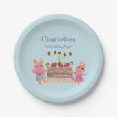キュートベリースイートバニーブルー子供の誕生日パーティー ペーパープレート (正面)