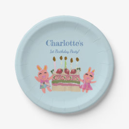 キュートベリースイートバニーブルー子供の誕生日パーティー ペーパープレート