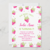 キュートベリースイートピンクストロベリー誕生日 招待状 (正面)