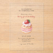 キュートベリースイートピンクファースト誕生日 アクリル招待状 (正面)