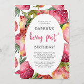 キュートベリーファーストストロベリー1st誕生日パーティー 招待状 (正面/裏面)