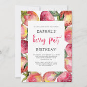 キュートベリーファースト誕生日イチゴパーティー 招待状 (正面)