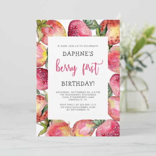 キュートベリーファースト誕生日イチゴパーティー 招待状 (スタンド正面)