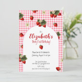 キュートベリーファースト誕生日ストロベリーレッドギンガム 招待状 (スタンド正面)