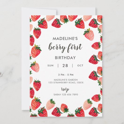 キュートベリーファースト誕生日招待状 招待状 (正面)