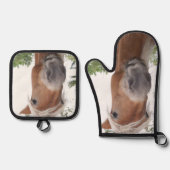 キュートベルギーベ荷車を引くンホース顔 鍋つかみ&鍋敷きセット (正面)