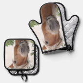 キュートベルギーベ荷車を引くンホース顔 鍋つかみ&鍋敷きセット (正面/裏面)