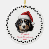 キュートベルネーズマウンテンドッグサンタハットポーカスタム セラミックオーナメント (正面)