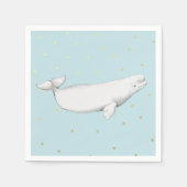 キュートベルーガクジライラストレーションブルー スタンダードカクテルナプキン (正面)