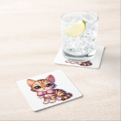 キュートベンガル猫好きおもしろい子猫マムキッテン スクエアペーパーコースター (インサイチュ)