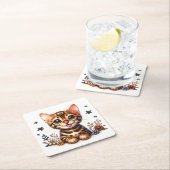 キュートベンガル猫好きキッテン子猫ママムフェライン スクエアペーパーコースター (インサイチュ)