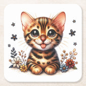 キュートベンガル猫好きキッテン子猫ママムフェライン スクエアペーパーコースター (正面)