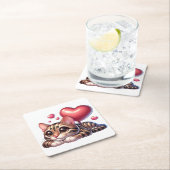 キュートベンガル猫好き赤いハートキッテン子猫ママ スクエアペーパーコースター (インサイチュ)