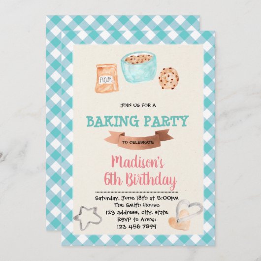 キュートベーキングクッキーパーティの招待状 招待状 (正面/裏面)