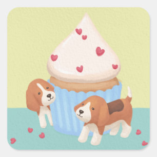 キュートベーグル&カップケーキイラストレーション スクエアシール